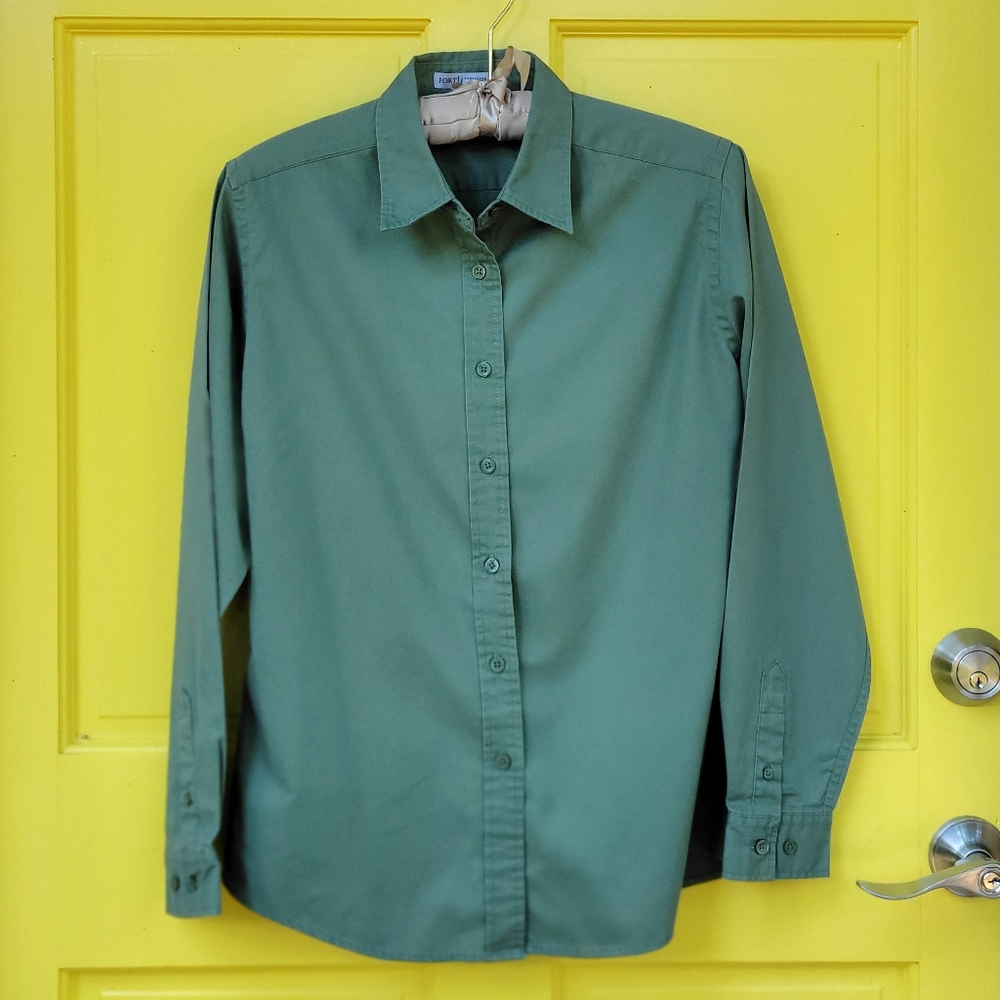 Port Authority Forest Green Button-Down Shirt Ladies M Cotton Blend Workwear